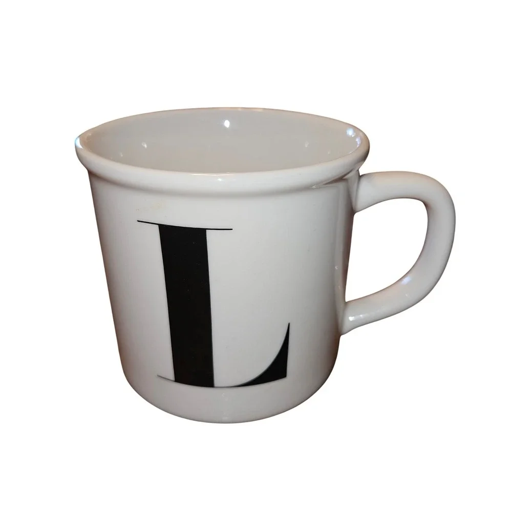 Pottery Barn‎ Monogram Initial L Coffee Mug White Ceramic Black Lettering